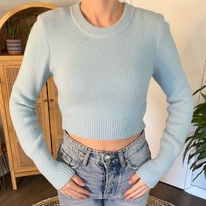 Zara Fuzzy Light Blue Cropped Sweater
